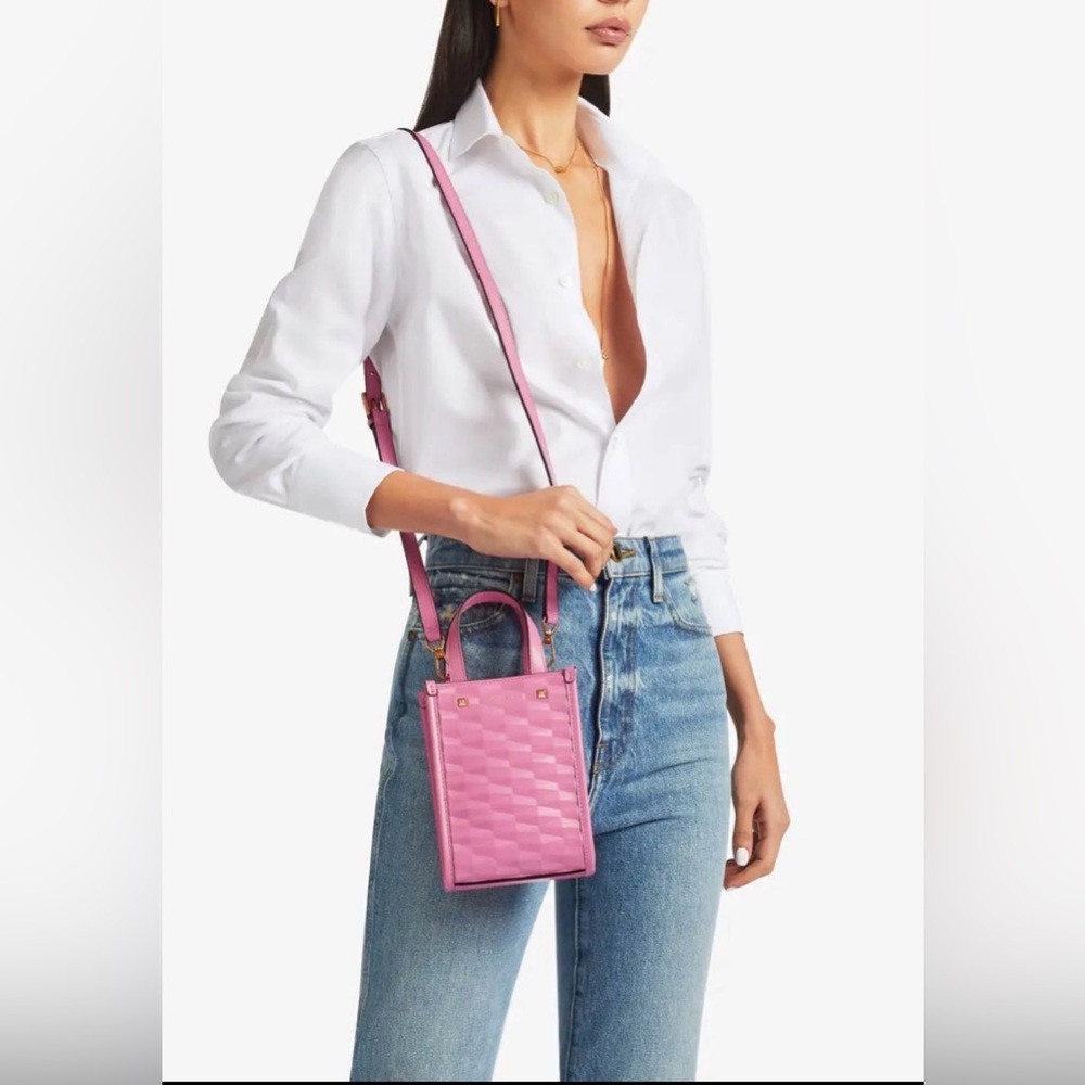 Jimmy Choo Mini North-South Diamond Embossed 3D Leather Tote Bag / Crossbody - Picture 4 of 4